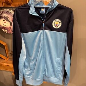Manchester City Blue FC Soccer Track Jacket, Full Zip High Collar Men’s MED NEW